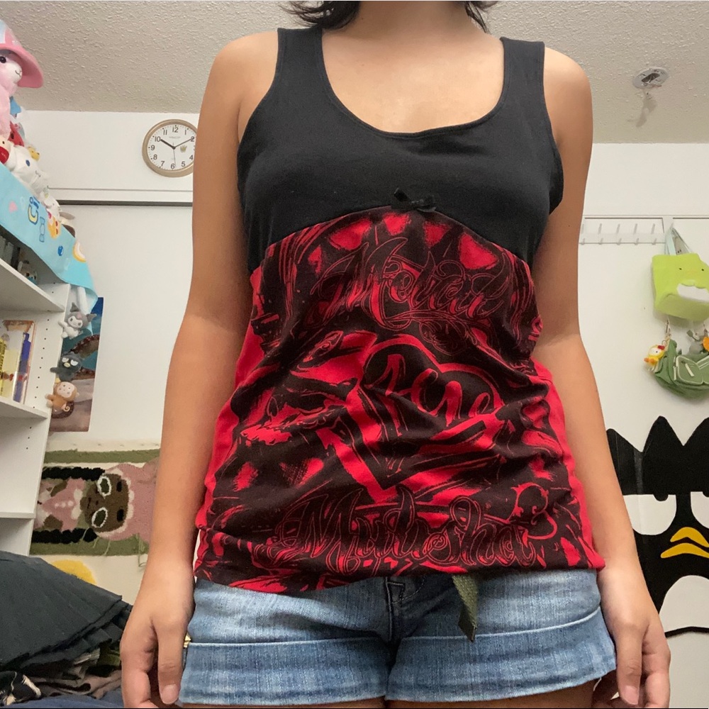 Metal mulisha red and black graphic babydoll tank top